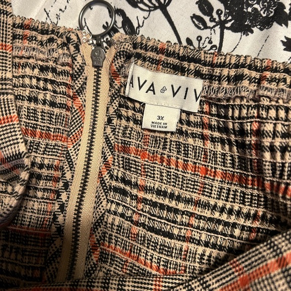 Women's Tailored Mini A-Line Dress - Ava & Viv™ Tan and Rust Plaid - Picture 5 of 5